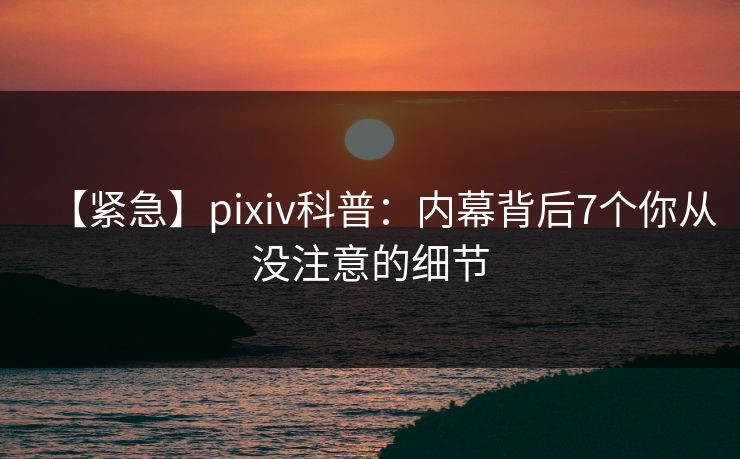 【紧急】pixiv科普：内幕背后7个你从没注意的细节