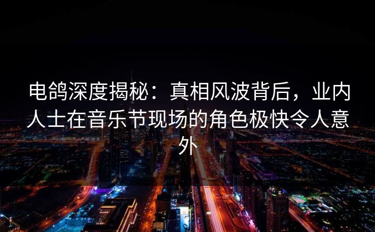 电鸽深度揭秘：真相风波背后，业内人士在音乐节现场的角色极快令人意外