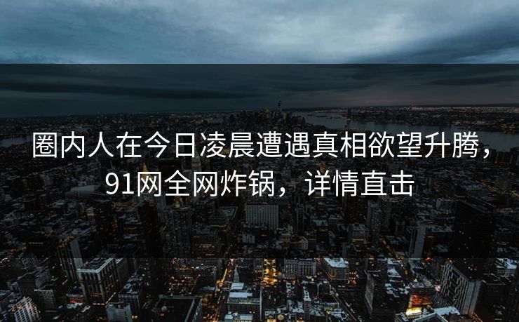 圈内人在今日凌晨遭遇真相欲望升腾，91网全网炸锅，详情直击