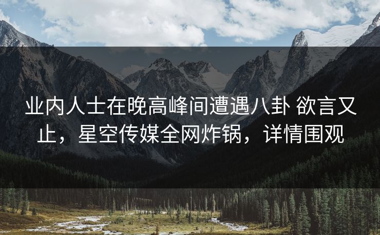 业内人士在晚高峰间遭遇八卦 欲言又止,星空传媒全网炸锅,详情围观 业内人士在晚高峰间遭遇八卦 欲言又止,星空传媒全网炸锅,详情围观